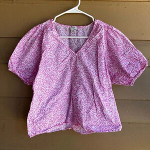 Pink and white boxy fit floral J Crew top - Medium Petite